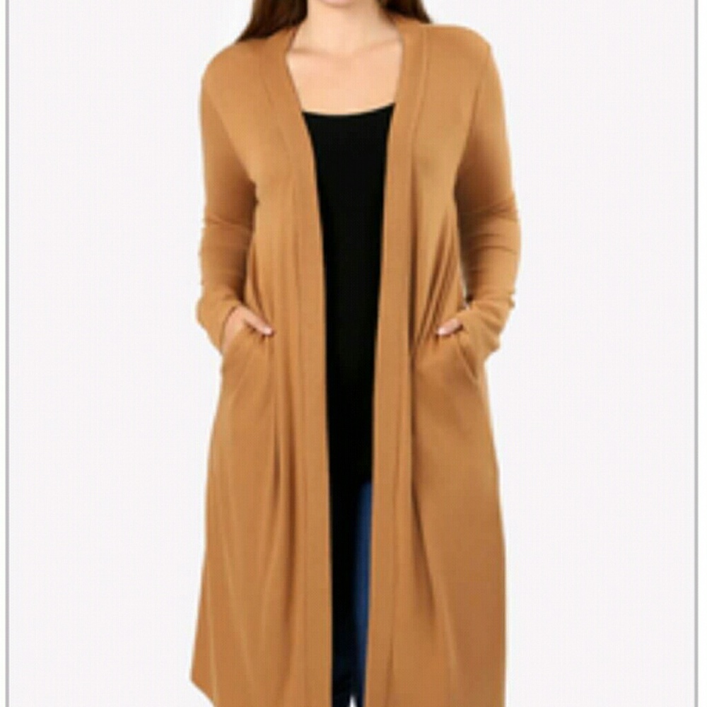 Coffee colored plus size duster cardigan